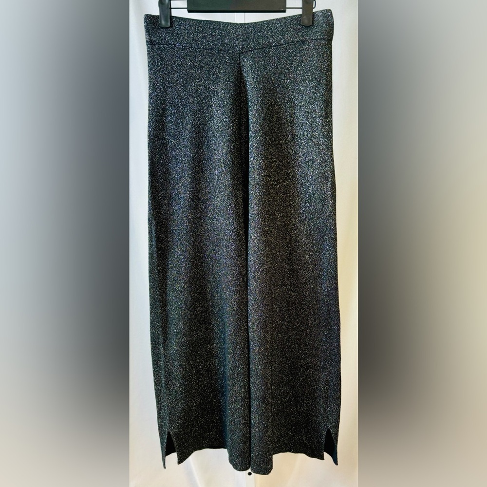 Leith Black & Silver Sparkly Stretch Pull On‎ Wide Leg Capris Size Small